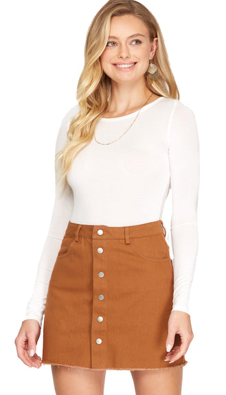 Color Of Fall Button Down Twill Skirt- Cinnamon