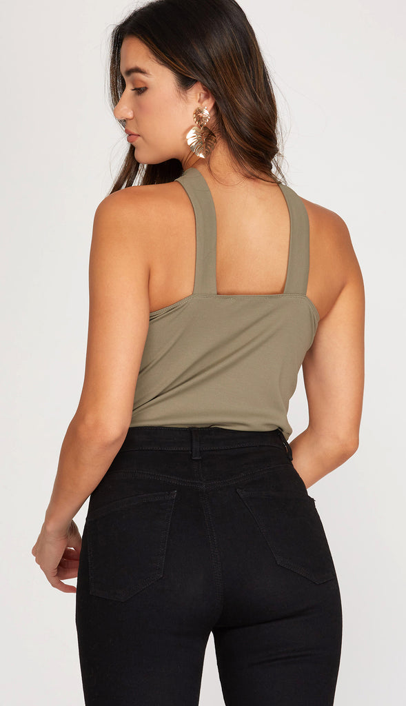 After Midnight Cross Front Bodysuit- Lt. Taupe