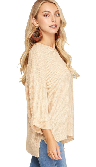 Light To Pack 3/4 Sleeve Sweater- Taupe