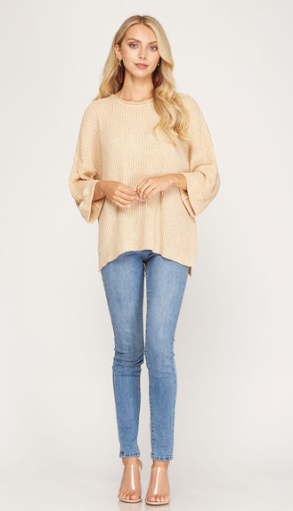 Light To Pack 3/4 Sleeve Sweater- Taupe
