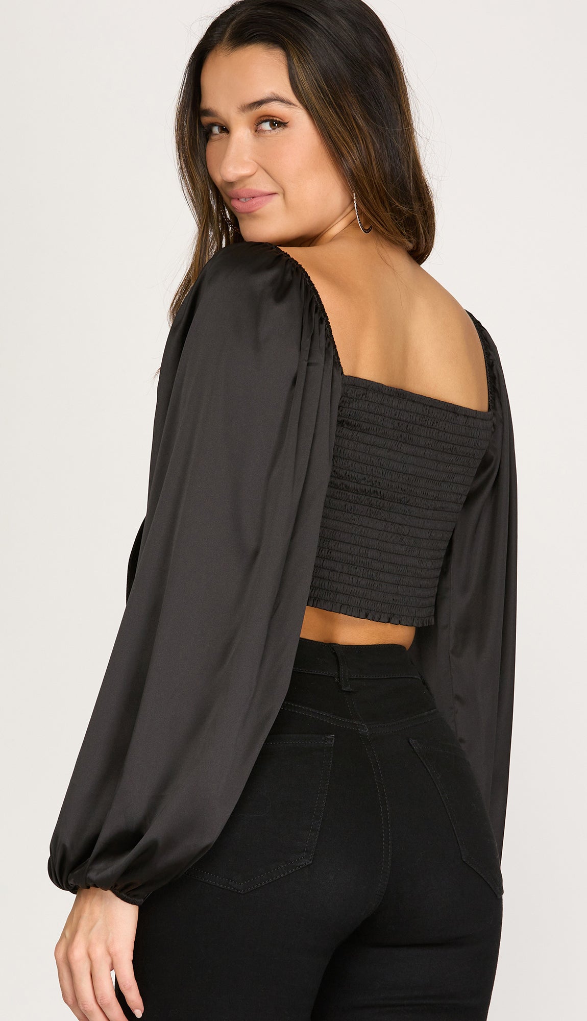 Be Confident Front Tied Satin Top- Black