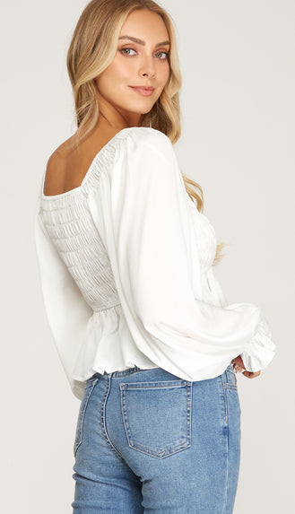 Tilly Long Sleeve Smocked Crop Top- Off White