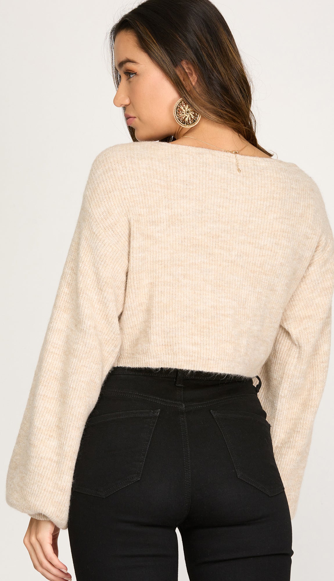 Lana Twist Front Crop Sweater- Oatmeal