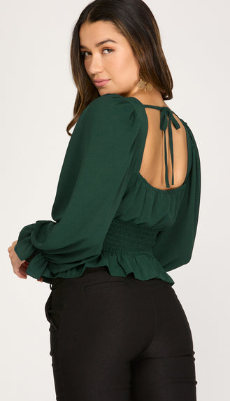 Anders Puff Sleeve Smocked Top- Sea Green