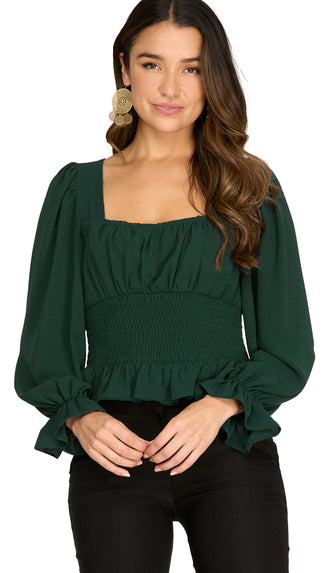 Anders Puff Sleeve Smocked Top- Sea Green