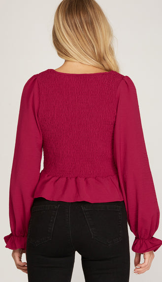 Everly Front Drawstring Top- Berry