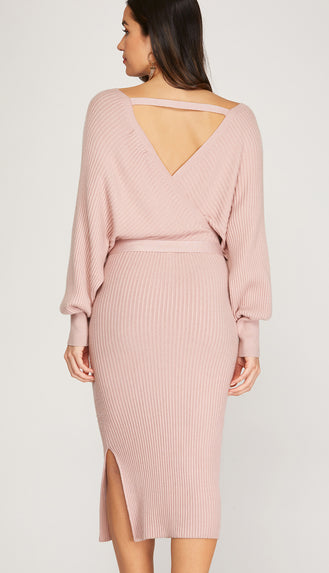 Sweetest Occasion Sweater Midi Dress- Misty Pink