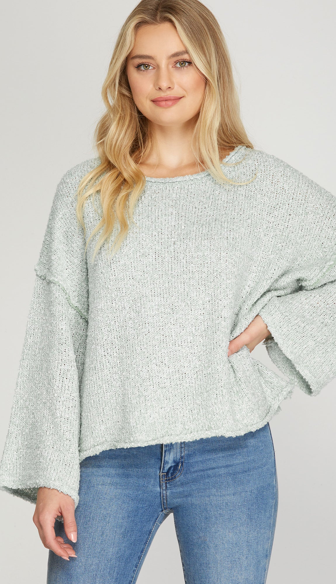 Caydee Wide Sleeve Sweater- Mint Blush