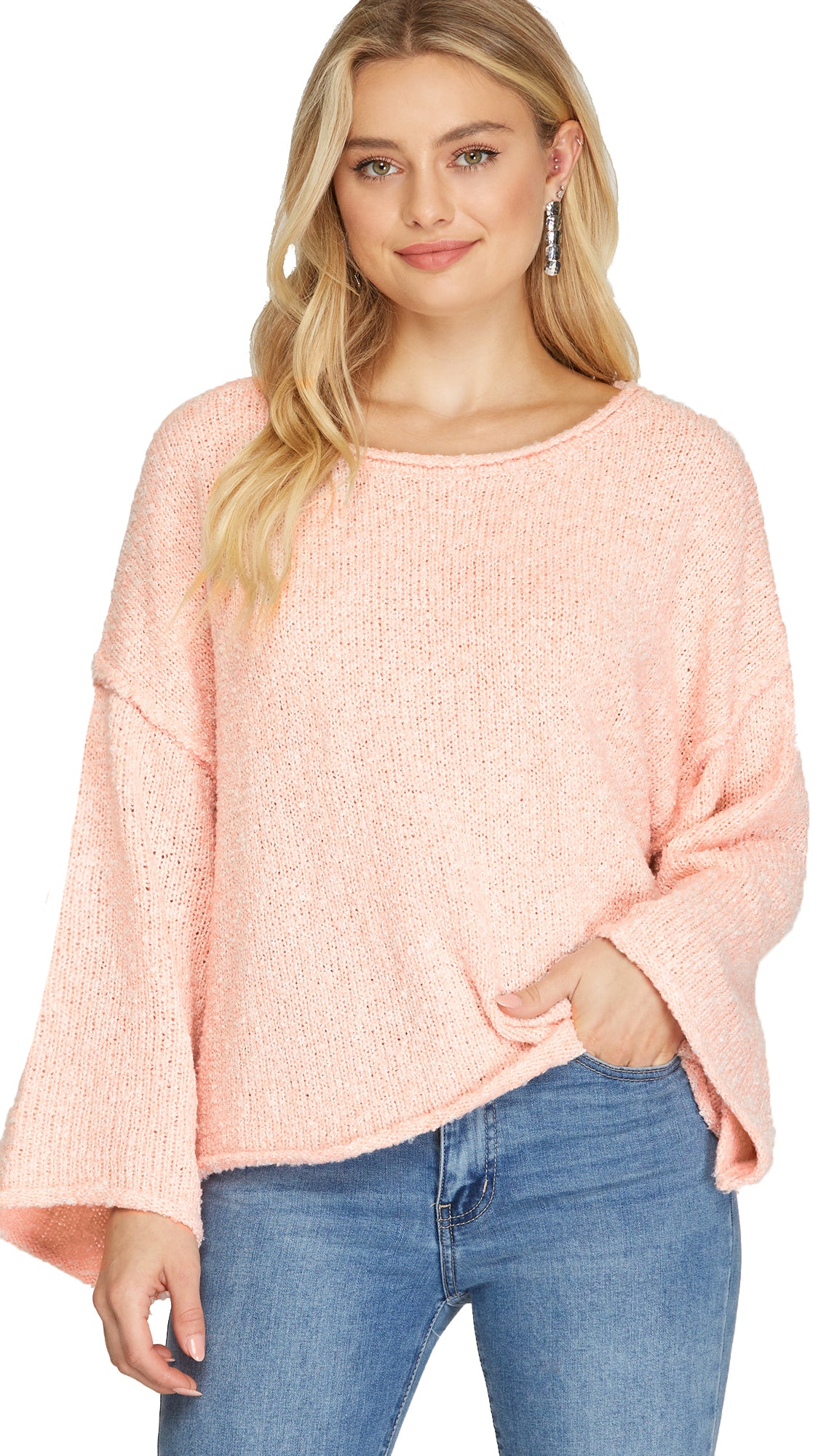 Caydee Wide Sleeve Sweater- Rose