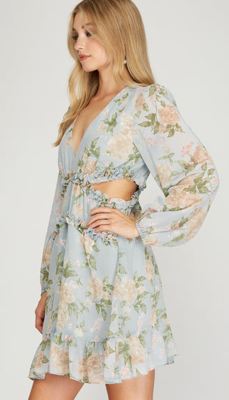 Pretty Little Thing Side Cut Floral Dress- Lt. Blue