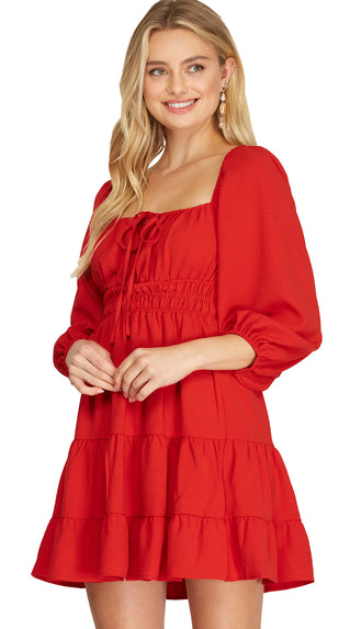 Apple To My Eye Tiered Dress- Red