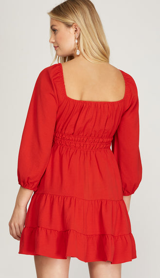 Apple To My Eye Tiered Dress- Red