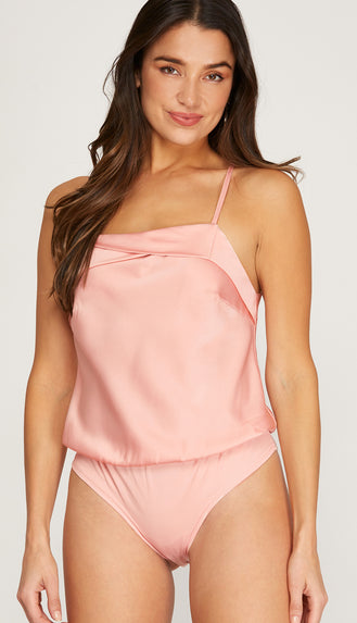 She's All That Satin Cami Bodysuit- Rose Pink