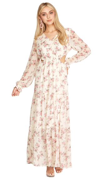 Ray Of Sunshine Cut Out Floral Maxi Dress- Cream