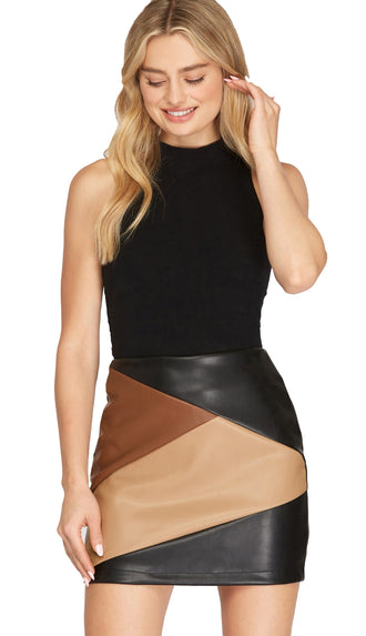 Block It Out Leather Mini Skirt- Black/Mocha
