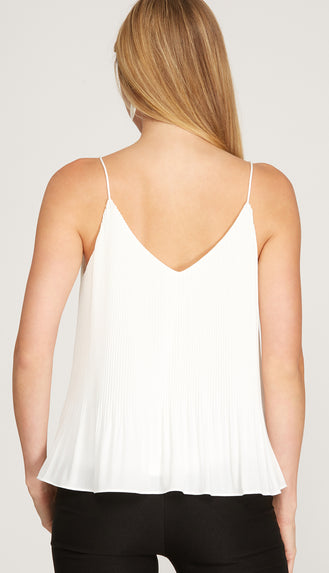 Plisse Pleated Cami Tank- Off White