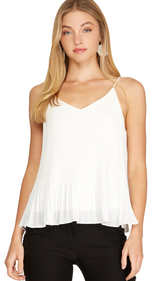 Plisse Pleated Cami Tank- Off White