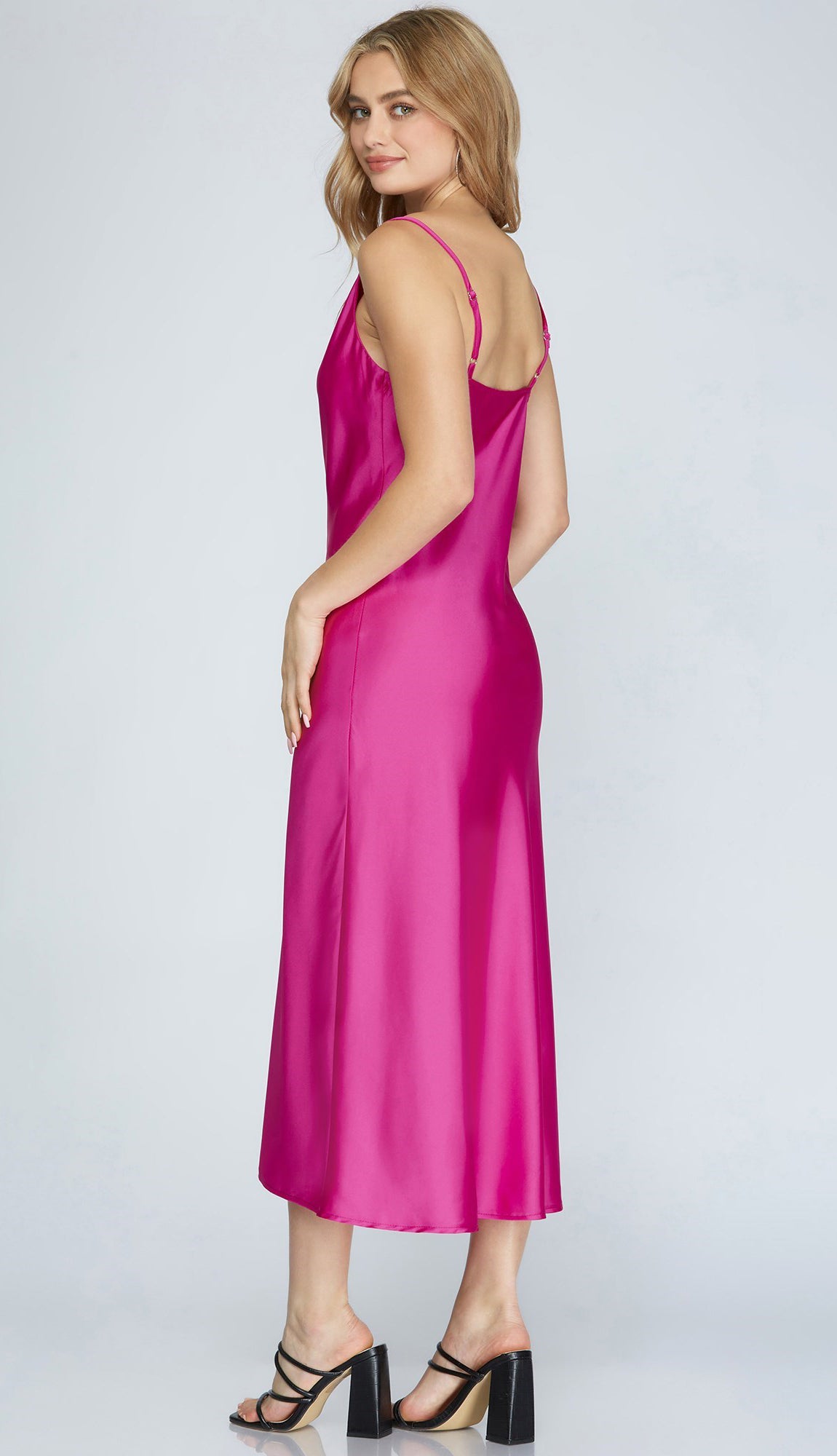 Blakely Satin Midi Dress- Magenta Pink