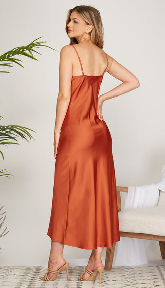 Give And Take Satin Midi Dress- Copper