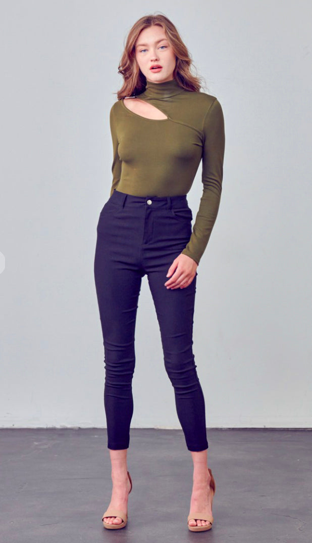 Introduce This Cutout Turtleneck Top- Army