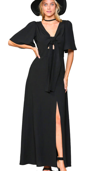 Midnight Hour Half Sleeve Maxi Dress- Black