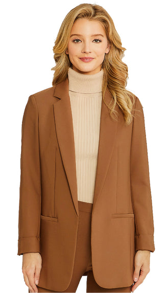 Class Act Solid Blazer- Brown