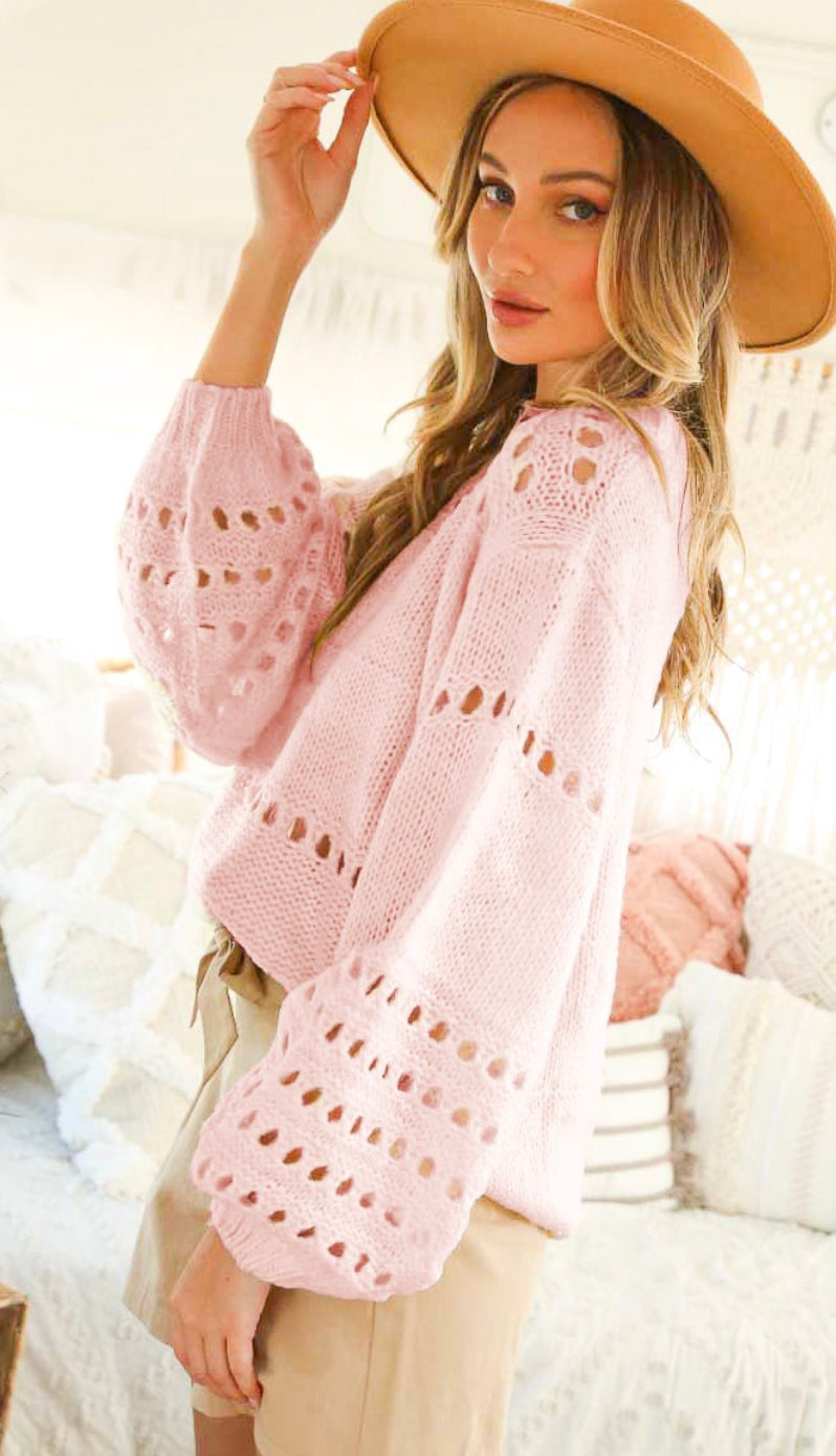 Alessi Balloon Sleeve Knit Sweater- Blush