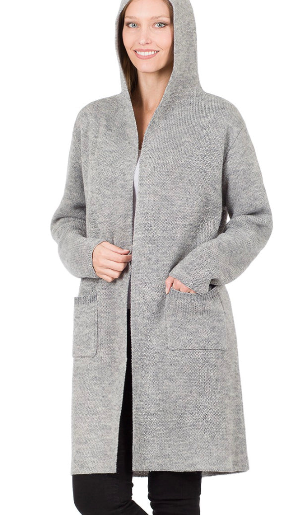 Made For Comfort Hooded Cardigan- Heather Grey