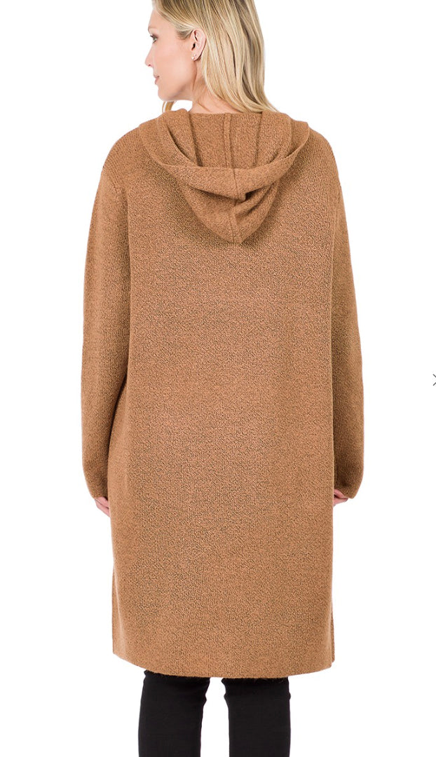 Made For Comfort Hooded Cardigan- Deep Camel