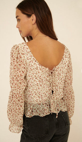 Anders Floral Peplum Blouse- Cream