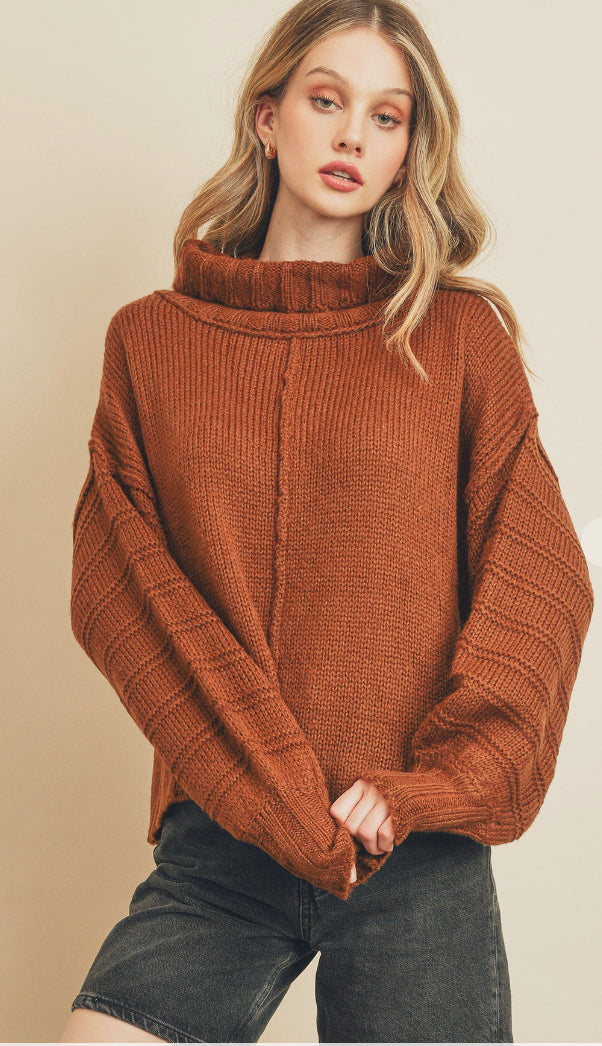 Coffee Date Turtleneck Sweater- Toasted Brown