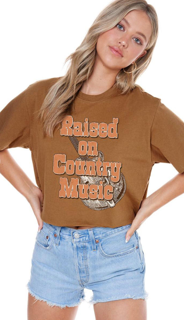 Raised On Country Music Cropped Tee- Copper