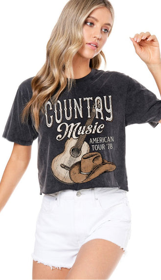 Country Music American Tour Cropped Graphic- Black