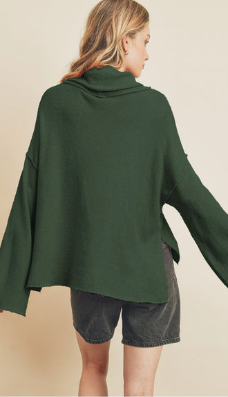 Cozy Feels Boxy Turtleneck Sweater- Deep Emerald