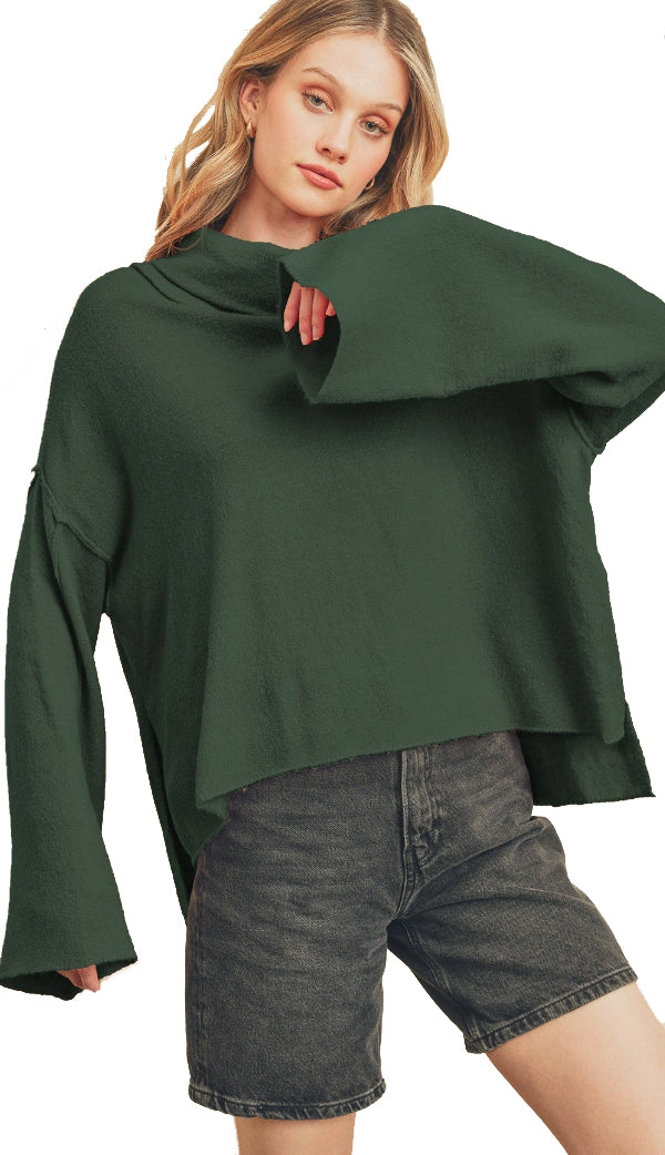 Cozy Feels Boxy Turtleneck Sweater- Heather Grey