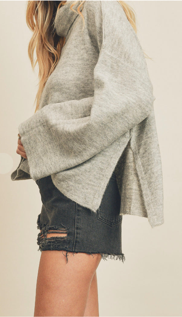 Cozy Feels Boxy Turtleneck Sweater- Heather Grey