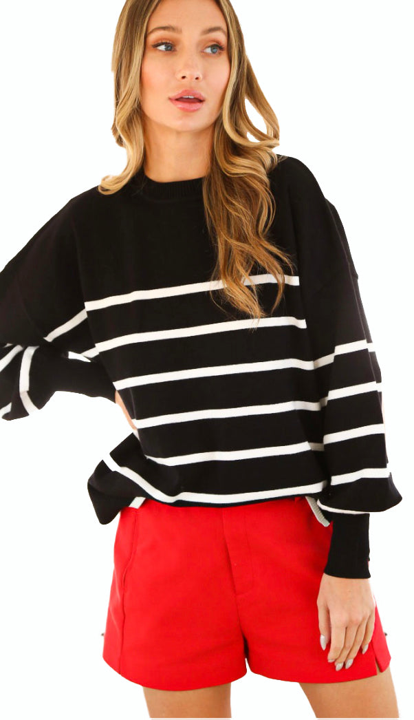 Maggie Stripe Sweater Top- Off White
