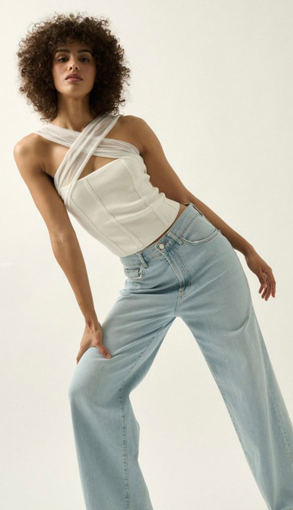 Piper Chiffon Cross Front Top- Off White