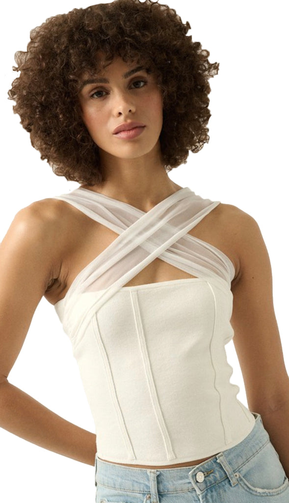 Piper Chiffon Cross Front Top- Off White