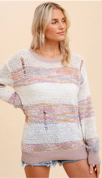 Confetti Stripe Sweater- Mauve/White
