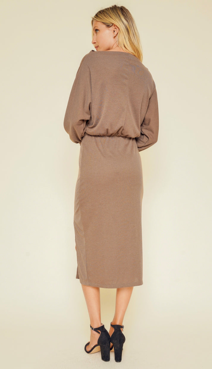 Comfort Made Easy Dolman Sleeve Midi Dress- Taupe