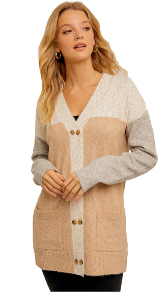 Mazie Double Button Cardigan- Neutral Mix