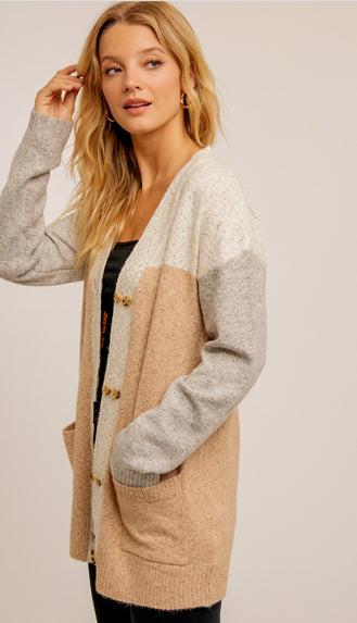 Mazie Double Button Cardigan- Neutral Mix