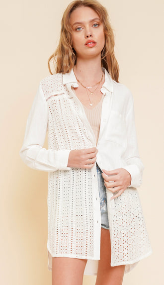 For This And That Eyelet Longline Texture Shirt- White