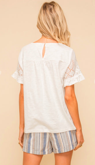 All Her Eyelet Lace Trimmed Top- Off White