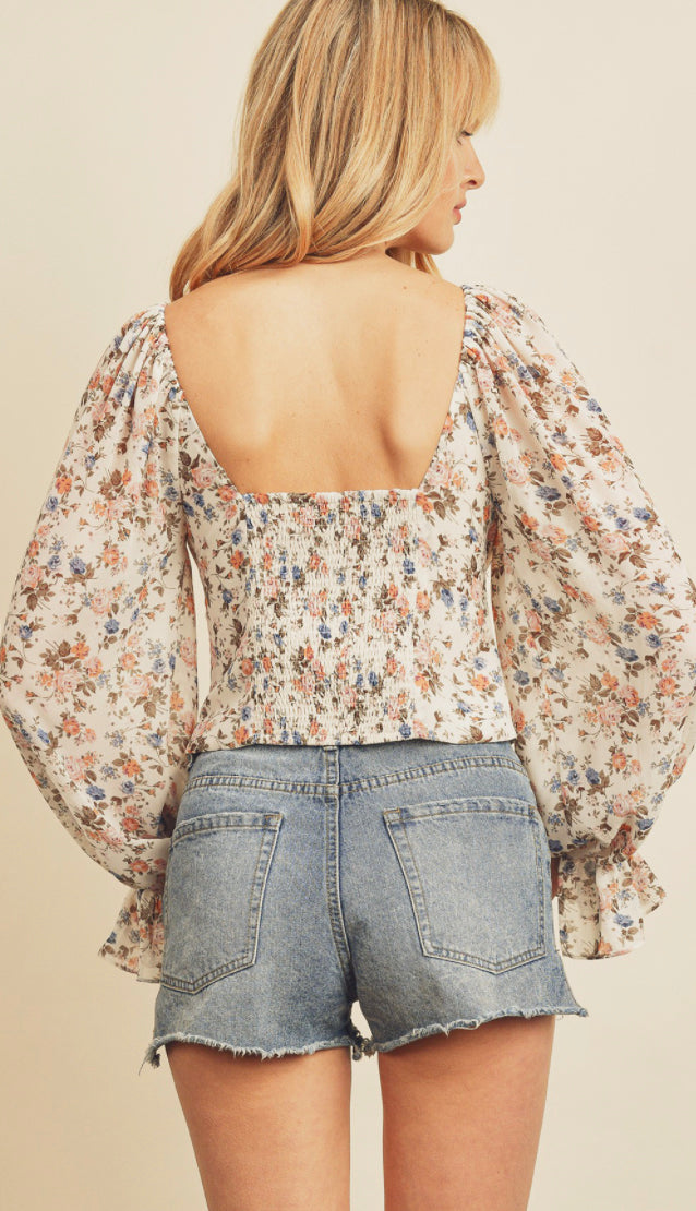 All Seasons Floral Button Down Top- Ivory/Olive