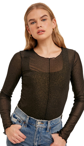 Fog Cabbage Hem Mesh Top- Black/Gold