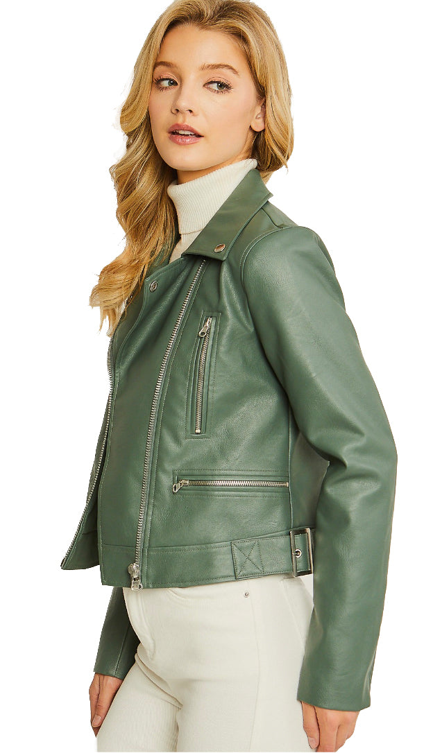 Calling The Shots Faux Leather Jacket- Green