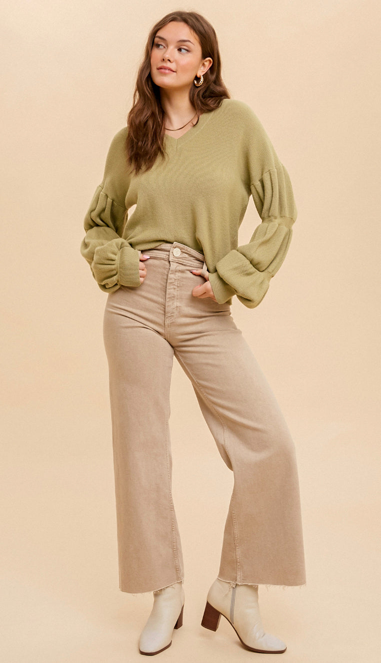 Kylie Tube Sleeve Sweater- Moss Green