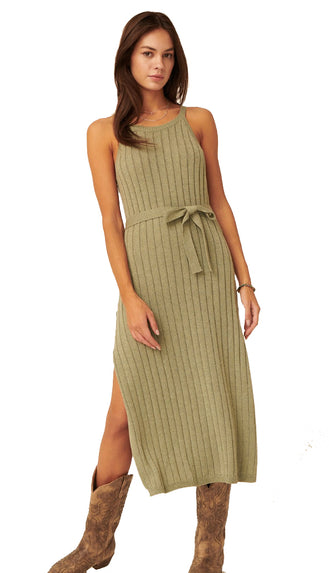 When In Doubt Ribbed Midi Dress- Ash Green
